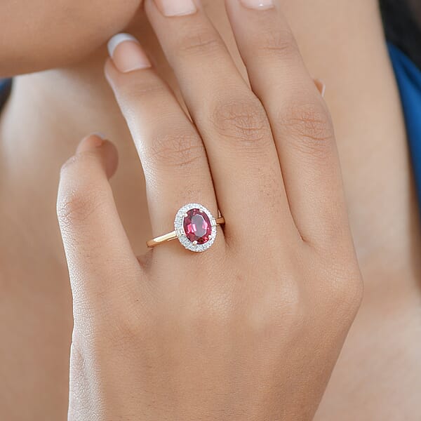 Shop Lc Certified & Appraised Luxoro AAA Ouro Fino Rubellite And Diamond G-H SI 2.25 Ctw Floral Ring In 10K Yellow Gold