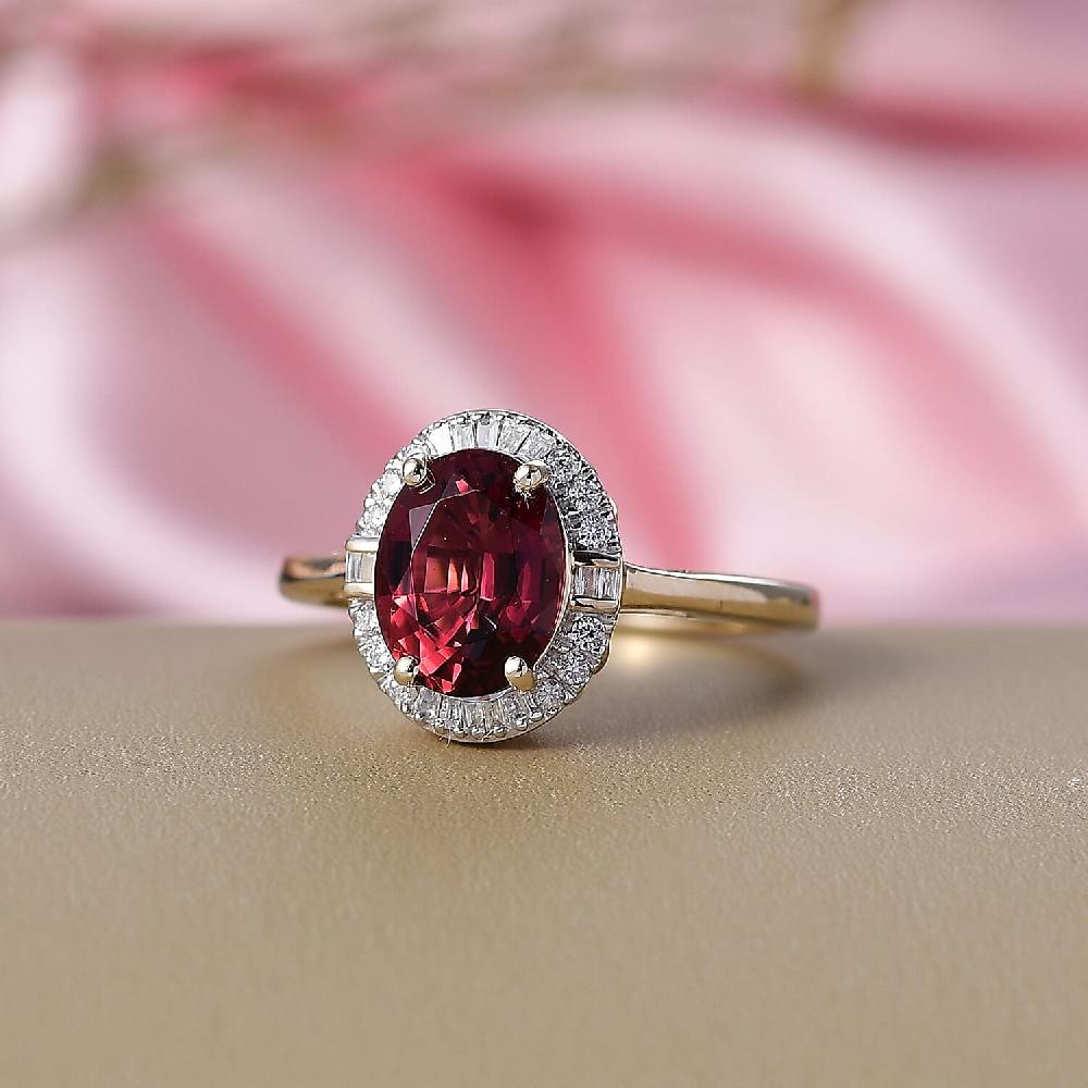 shop lc Certified & Appraised Luxoro AAA Ouro Fino Rubellite and Diamond G-H SI 2.25 ctw Floral Ring in 10K Yellow Gold