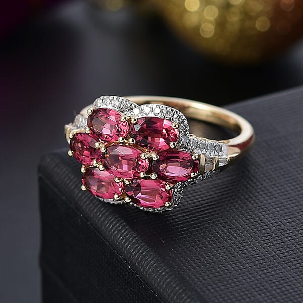 Shop Lc Certified & Appraised Luxoro AAA Ouro Fino Rubellite And G-H I2 Diamond 3.55 Ctw Ring In 10K Yellow Gold 4.20 Grams