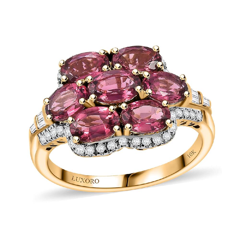 shop lc Certified & Appraised Luxoro AAA Ouro Fino Rubellite and G-H I2 Diamond 3.55 ctw Ring in 10K Yellow Gold 4.20 Grams