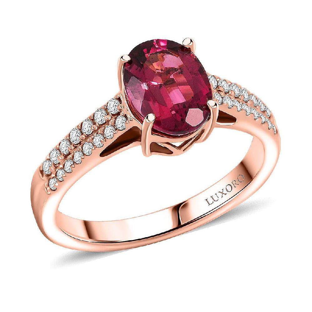 shop lc Certified & Appraised Luxoro AAA Ouro Fino Rubellite and G-H I2 Diamond 2.00 ctw Ring in 14K Rose Gold