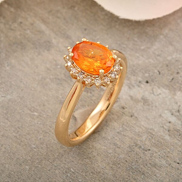 Shop Lc Certified & Appraised Luxoro AAA Outomongu Spessartine Garnet And G-H I2 Diamond 1.70 Ctw Ring In 10K Yellow Gold