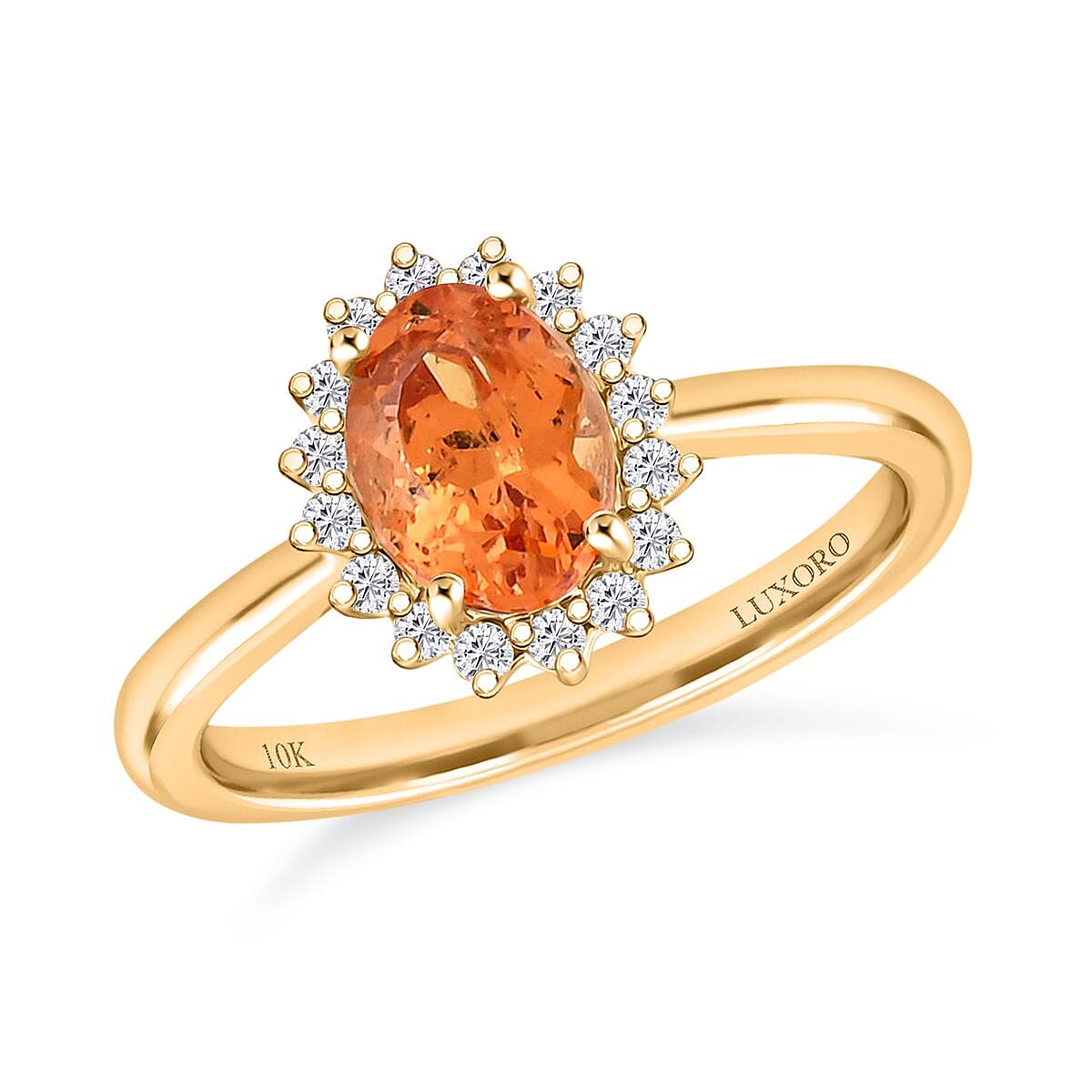 shop lc Certified & Appraised Luxoro AAA Outomongu Spessartine Garnet and G-H I2 Diamond 1.70 ctw Ring in 10K Yellow Gold