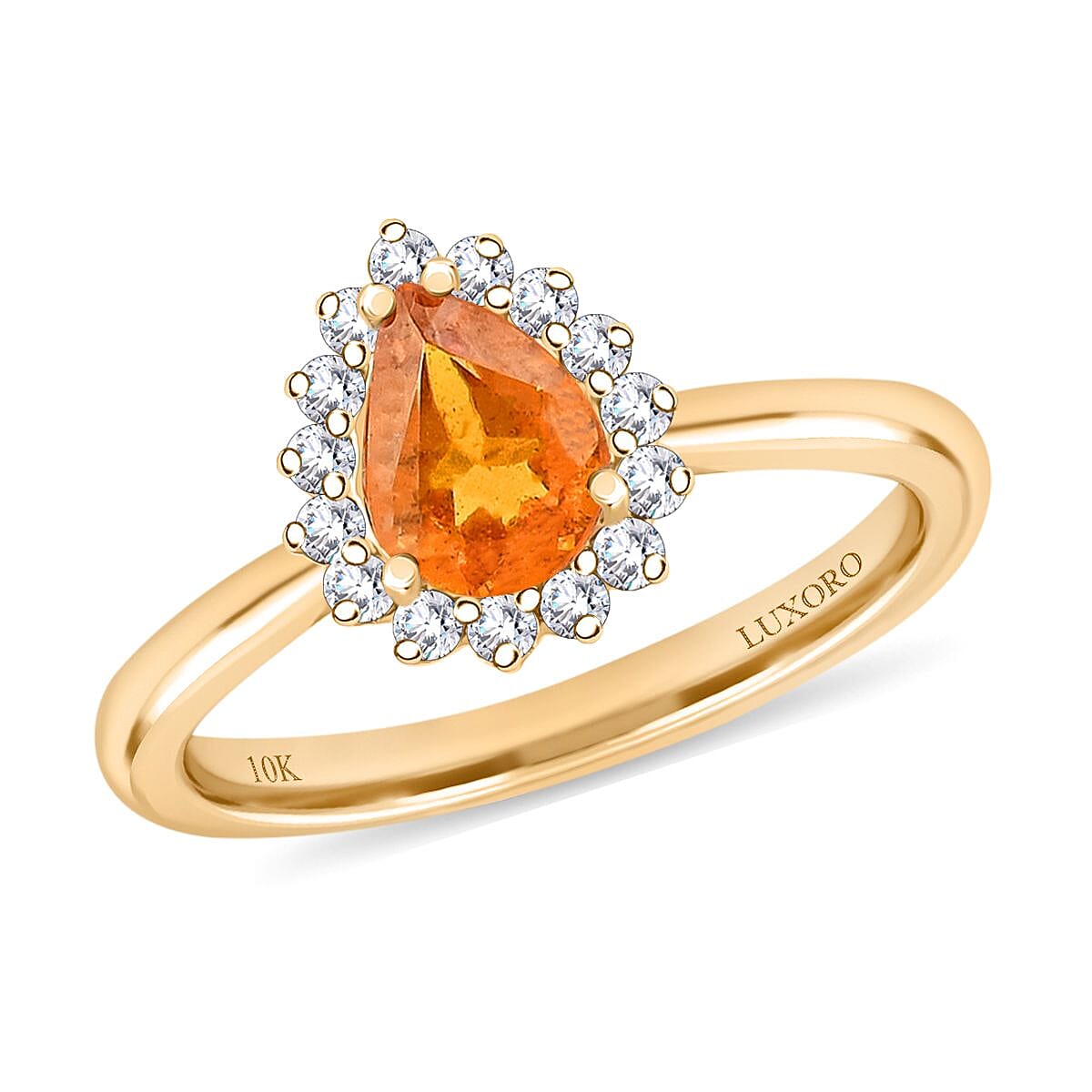 shop lc Certified & Appraised Luxoro AAA Outomongu Spessartine Garnet and G-H I2 Diamond 1.70 ctw Ring in 10K Yellow Gold