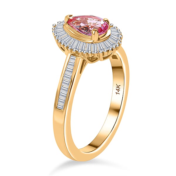 Shop Lc Certified & Appraised Luxoro AAA Padparadscha Sapphire And G-H I2 Diamond 1.32 Ctw Ring In 14K Yellow Gold