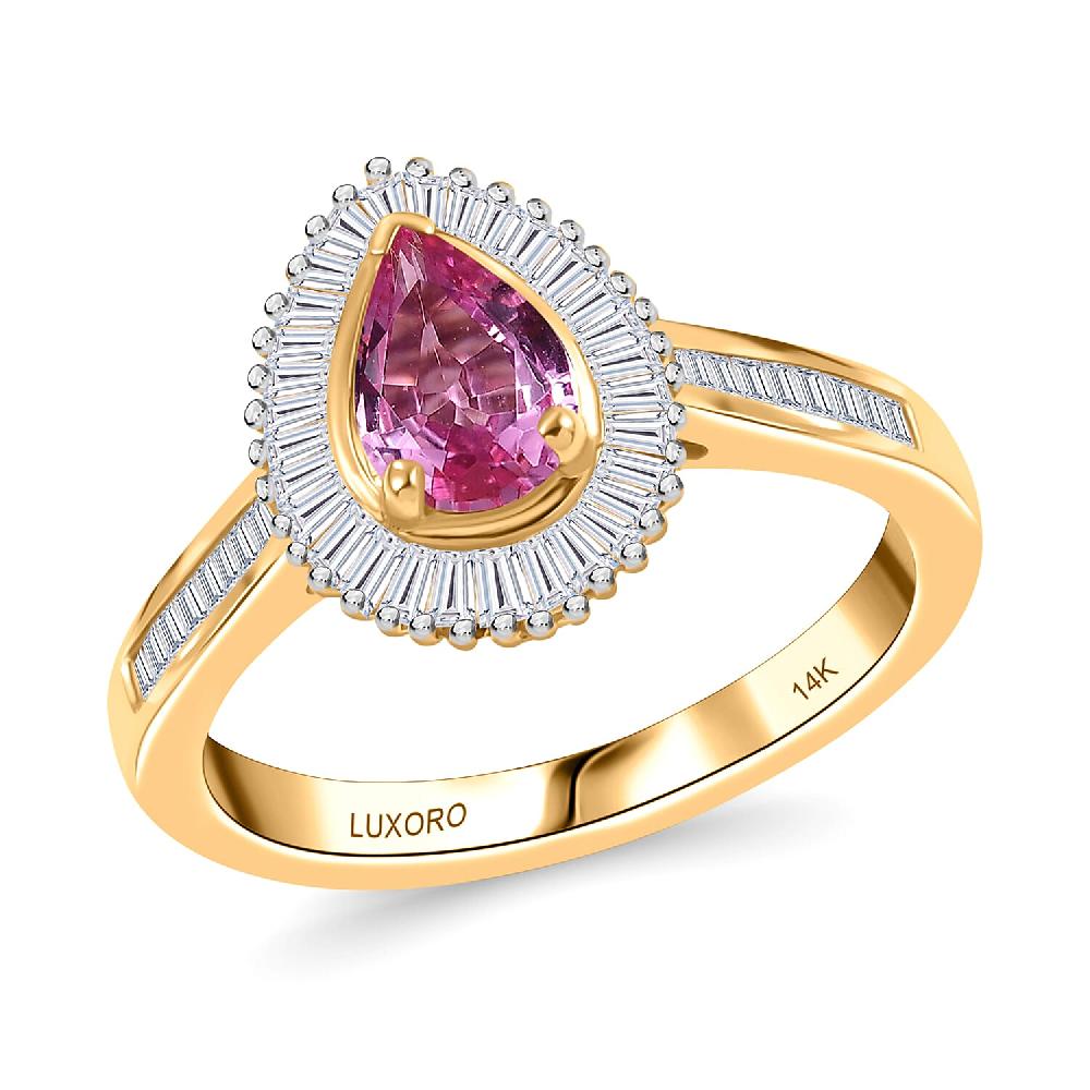 shop lc Certified & Appraised Luxoro AAA Padparadscha Sapphire and G-H I2 Diamond 1.32 ctw Ring in 14K Yellow Gold