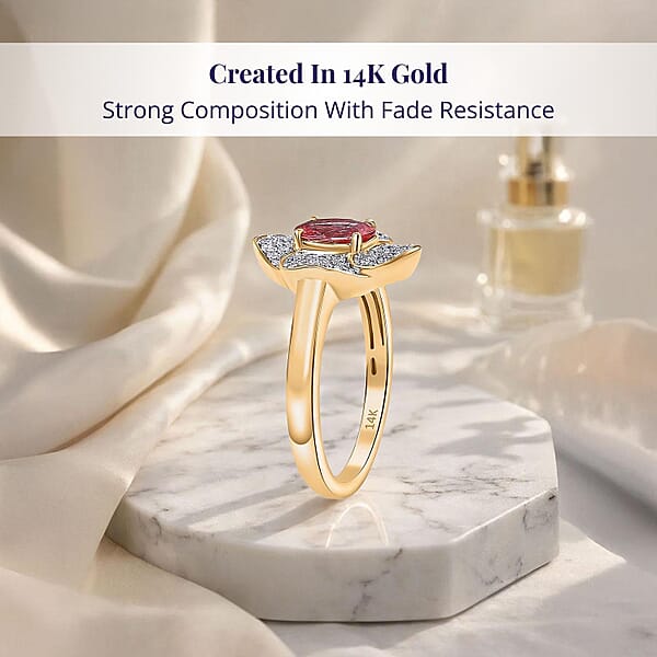 Shop Lc Certified & Appraised Luxoro AAA Padparadscha Sapphire (BT) 10.0) And I2 Diamond 1.30 Ctw Ring In 14K Yellow Gold