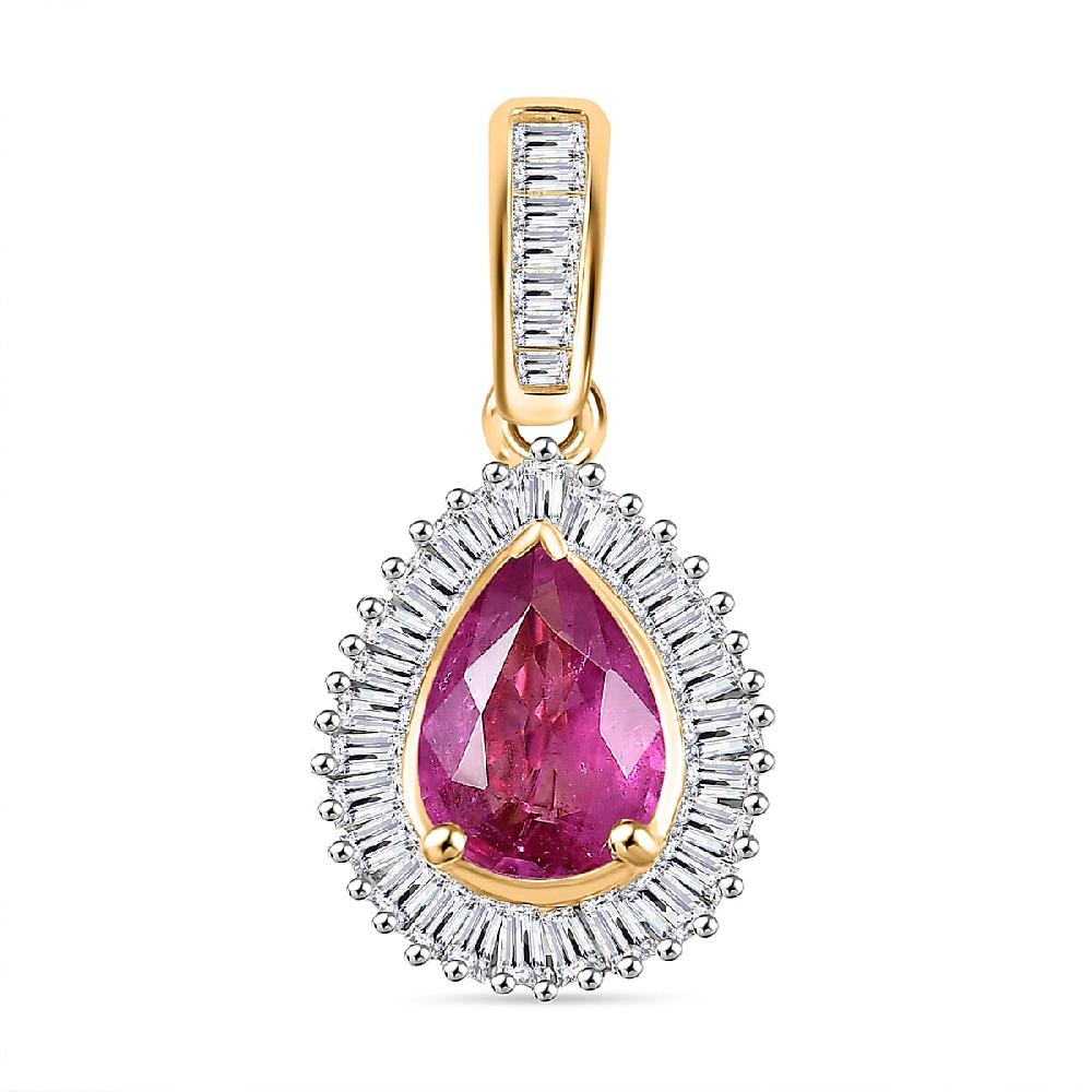 shop lc Certified & Appraised Luxoro AAA Padparadscha Sapphire and G-H I2 Diamond 1.25 ctw Pendant without Chain in 14K Yellow Gold