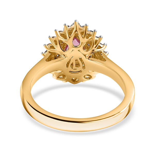 Shop Lc Certified & Appraised Luxoro AAA Padparadscha Sapphire And G-H I2 Diamond 1.25 Ctw Ring In 14K Yellow Gold
