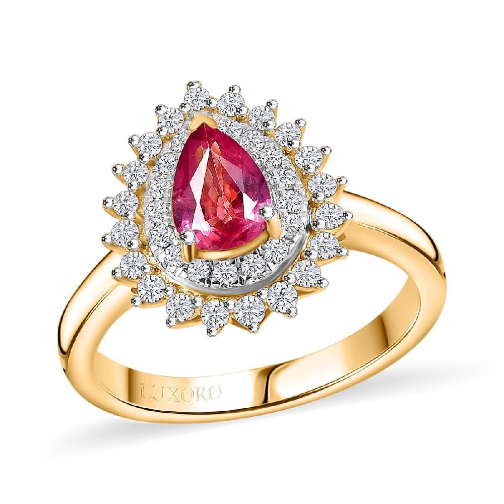 shop lc Certified & Appraised Luxoro AAA Padparadscha Sapphire and G-H I2 Diamond 1.25 ctw Ring in 14K Yellow Gold
