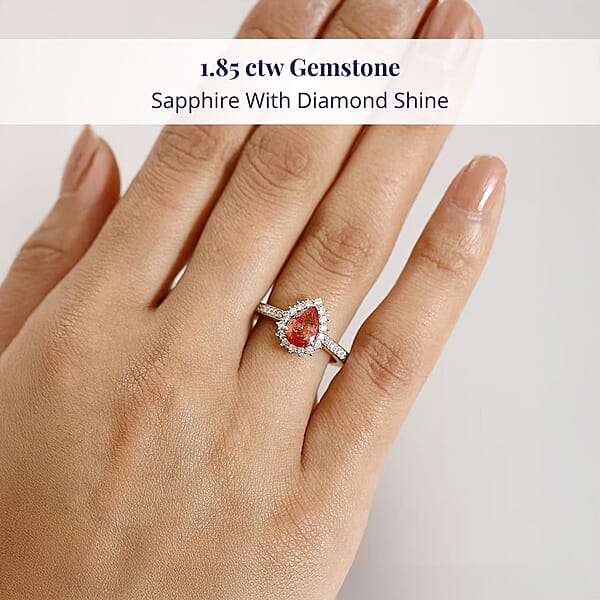 Shop Lc Certified & Appraised Luxoro AAA Padparadscha Sapphire (BT) 6.5) And I2 Diamond 1.85 Ctw Halo Ring In 14K Yellow Gold