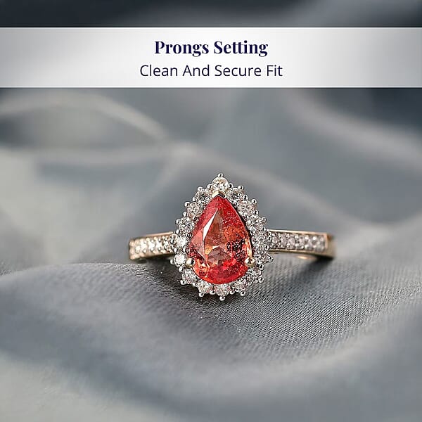 Shop Lc Certified & Appraised Luxoro AAA Padparadscha Sapphire (BT) 6.0) And I2 Diamond 1.85 Ctw Halo Ring In 14K Yellow Gold