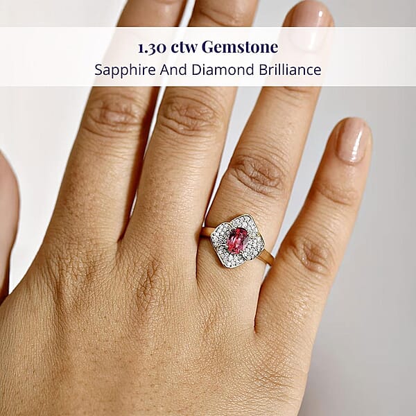 Shop Lc Certified & Appraised Luxoro AAA Padparadscha Sapphire (BT) 8.5) And I2 Diamond 1.30 Ctw Ring In 14K Yellow Gold