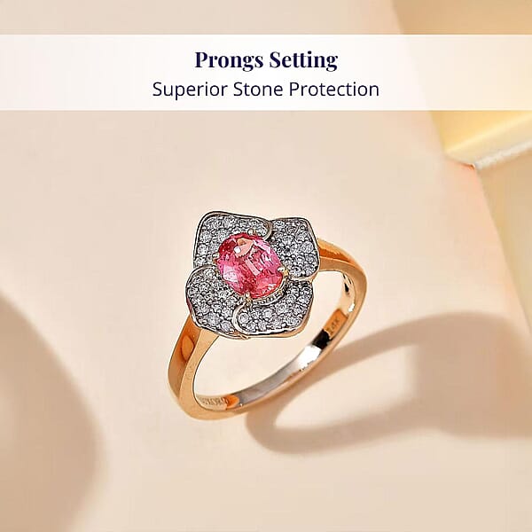 Shop Lc Certified & Appraised Luxoro AAA Padparadscha Sapphire (BT) 5.5) And I2 Diamond 1.30 Ctw Ring In 14K Yellow Gold