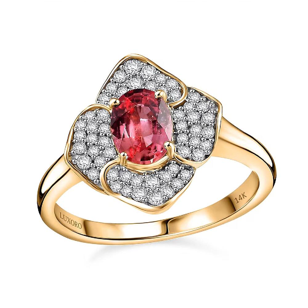 shop lc Certified & Appraised Luxoro AAA Padparadscha Sapphire (BT) 9.5) and I2 Diamond 1.30 ctw Ring in 14K Yellow Gold