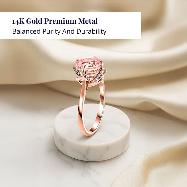 Shop Lc Certified & Appraised Luxoro AAA Palmeiras Pink Morganite And I2 Diamond 1.85 Ctw Ring In 14K Rose Gold