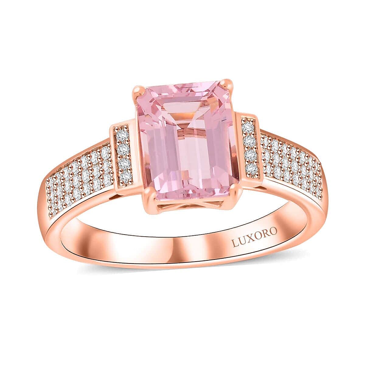 shop lc Certified & Appraised Luxoro AAA Palmeiras Pink Morganite and G-H I2 Diamond 2.50 ctw Ring in 10K Rose Gold