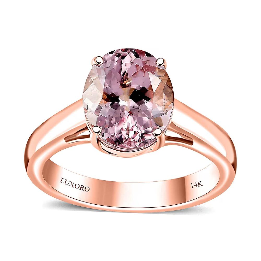 shop lc Certified & Appraised Luxoro AAA Pink Morganite 3.00 ctw Solitaire Ring in 14K Rose Gold