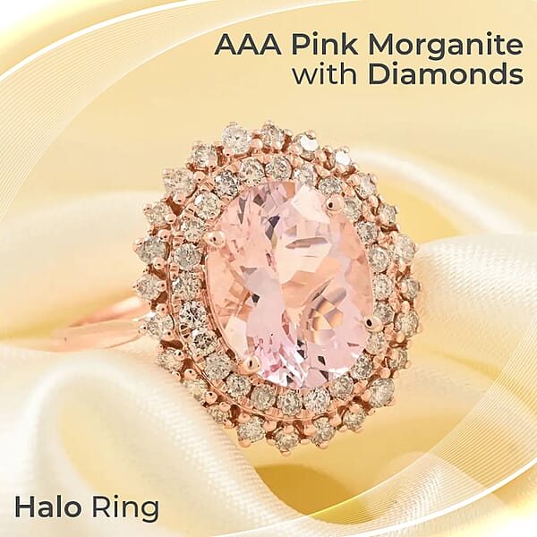 Shop Lc Certified & Appraised Luxoro AAA Pink Morganite And G-H I2 Diamond 3.90 Ctw Sunburst Ring Accent Ring 14K Rose Gold Ring Morganite Ring Gold Jewelry For Her