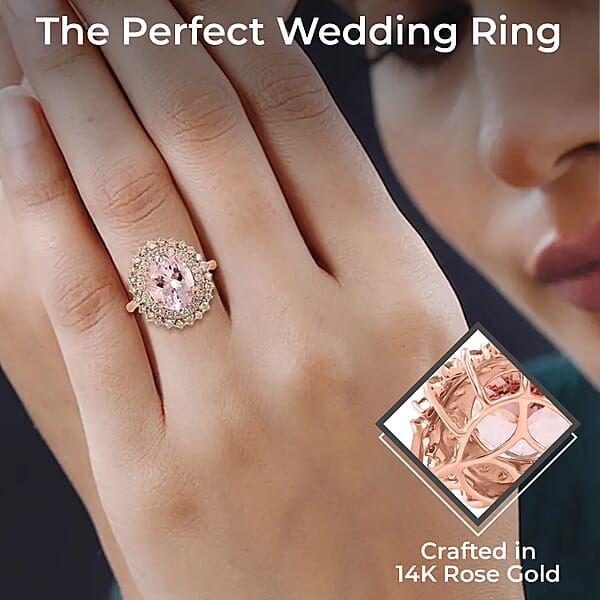 Shop Lc Certified & Appraised Luxoro AAA Pink Morganite And G-H I2 Diamond 3.90 Ctw Sunburst Ring Accent Ring 14K Rose Gold Ring Morganite Ring Gold Jewelry For Her