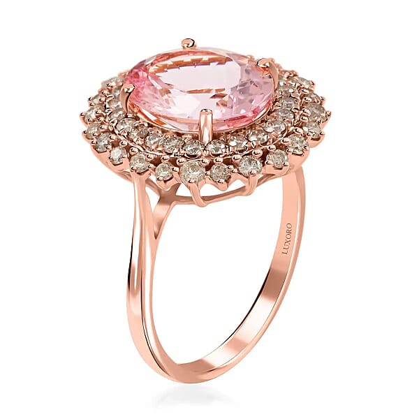 Shop Lc Certified & Appraised Luxoro AAA Pink Morganite And G-H I2 Diamond 3.90 Ctw Sunburst Ring Accent Ring 14K Rose Gold Ring Morganite Ring Gold Jewelry For Her
