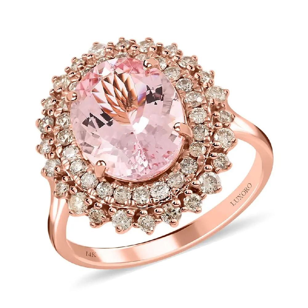 shop lc Certified & Appraised Luxoro AAA Pink Morganite and G-H I2 Diamond 3.90 ctw Sunburst Ring Accent Ring 14K Rose Gold Ring Morganite Ring Gold Jewelry For Her