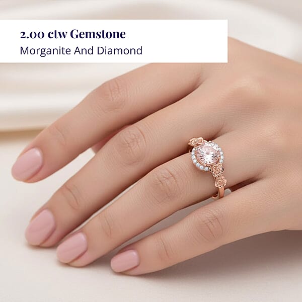 Shop Lc Certified & Appraised Luxoro AAA Pink Morganite And G-H I2 Diamond 2.75 Ctw Split Shank Halo Ring In 10K Rose Gold