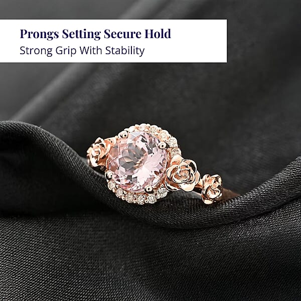 Shop Lc Certified & Appraised Luxoro AAA Pink Morganite And G-H I2 Diamond 2.75 Ctw Split Shank Halo Ring In 10K Rose Gold