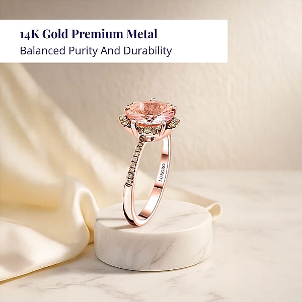 Shop Lc Certified & Appraised Luxoro AAA Pink Morganite And I2 Diamond 2.70 Ctw Ring In 14K Rose Gold