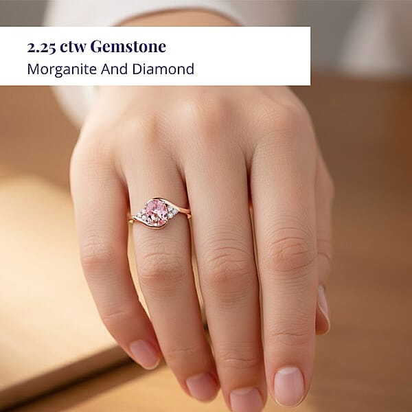 Shop Lc Certified & Appraised Luxoro AAA Pink Morganite And G-H I2 Diamond 2.25 Ctw Ring In 10K Rose Gold