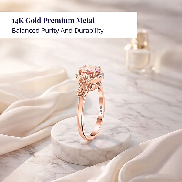 Shop Lc Certified & Appraised Luxoro AAA Pink Morganite And G-H I2 Diamond 2.75 Ctw Split Shank Halo Ring In 10K Rose Gold