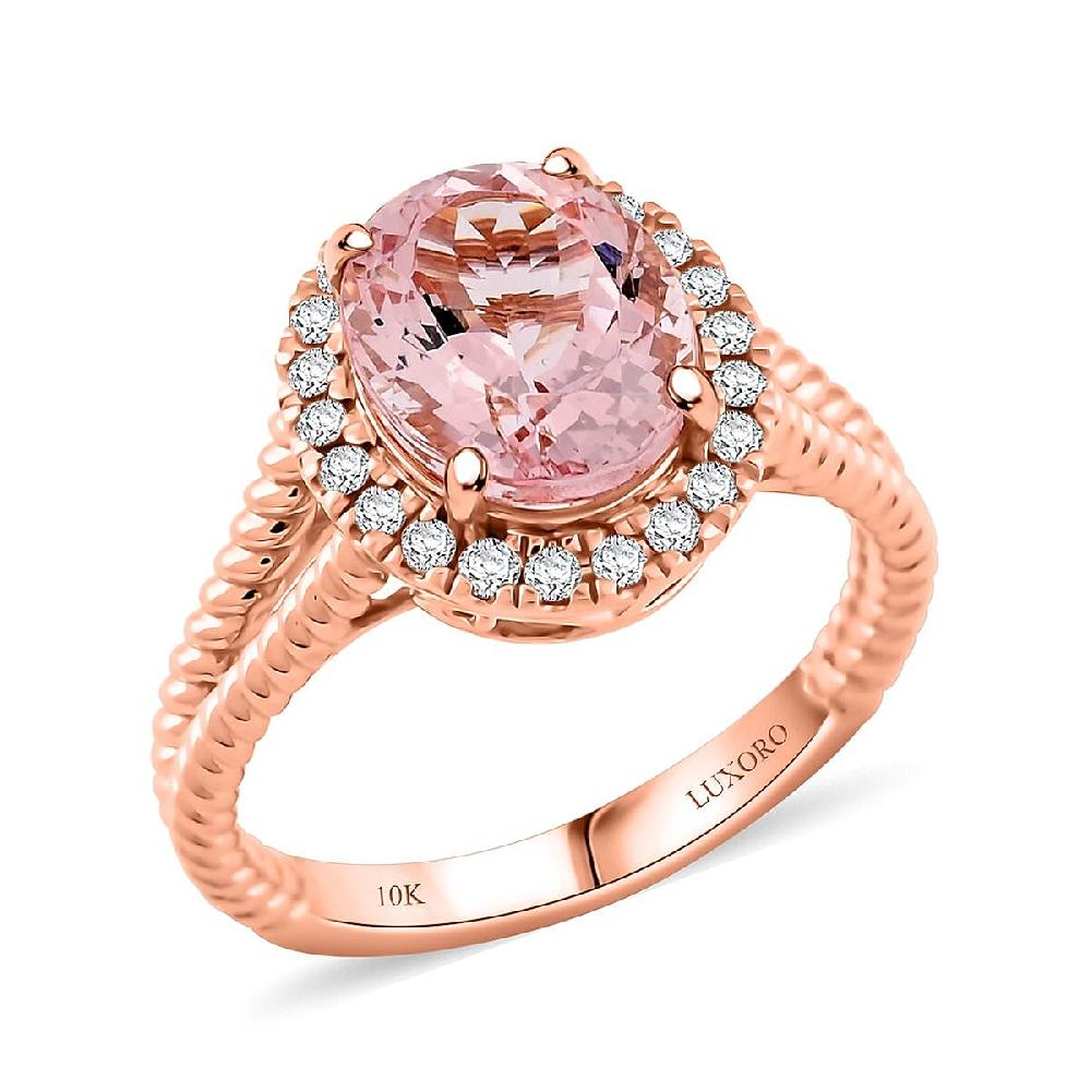 shop lc Certified & Appraised Luxoro AAA Pink Morganite and G-H I2 Diamond 2.75 ctw Split Shank Halo Ring in 10K Rose Gold