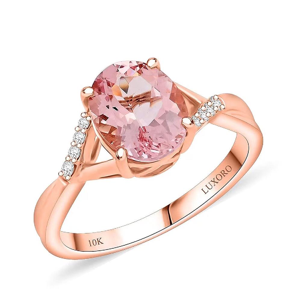 shop lc Certified & Appraised Luxoro AAA Pink Morganite and G-H I2 Diamond 2.50 ctw Ring in 10K Rose Gold