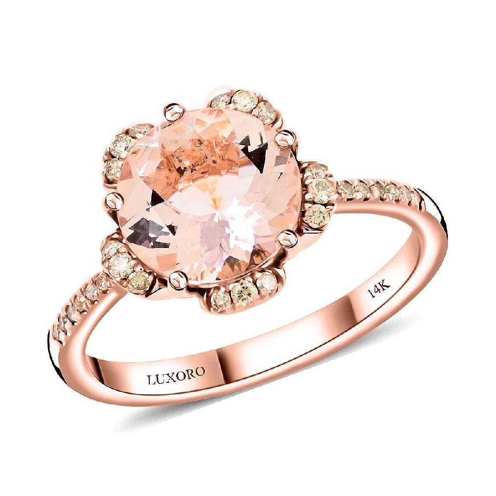 shop lc Certified & Appraised Luxoro AAA Pink Morganite and I2 Diamond 2.70 ctw Ring in 14K Rose Gold
