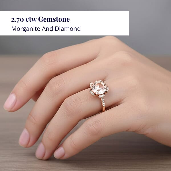 Shop Lc Certified & Appraised Luxoro AAA Pink Morganite And I2 Diamond 2.70 Ctw Ring In 14K Rose Gold