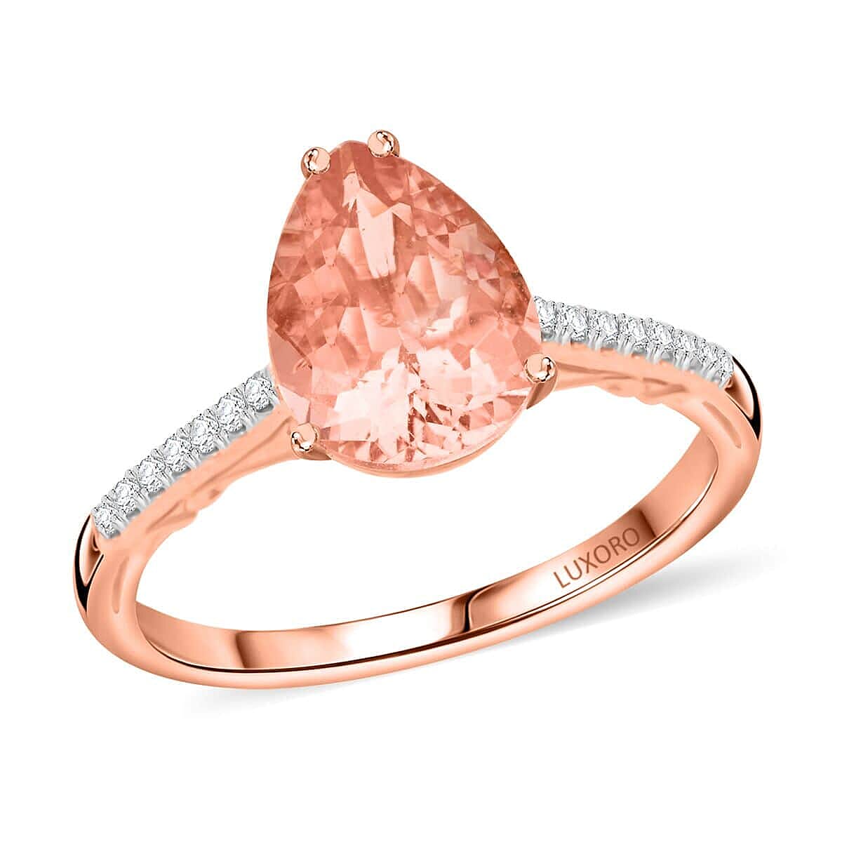 shop lc Certified & Appraised Luxoro AAA Pink Morganite and G-H I2 Diamond 2.40 ctw Ring in 14K Rose Gold