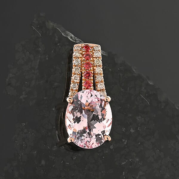 Shop Lc Certified & Appraised Luxoro AAA Pink Morganite Padparadscha Sapphire And G-H I2 Diamond Pendant Without Chain In 10K Rose Gold 2.75 Ctw
