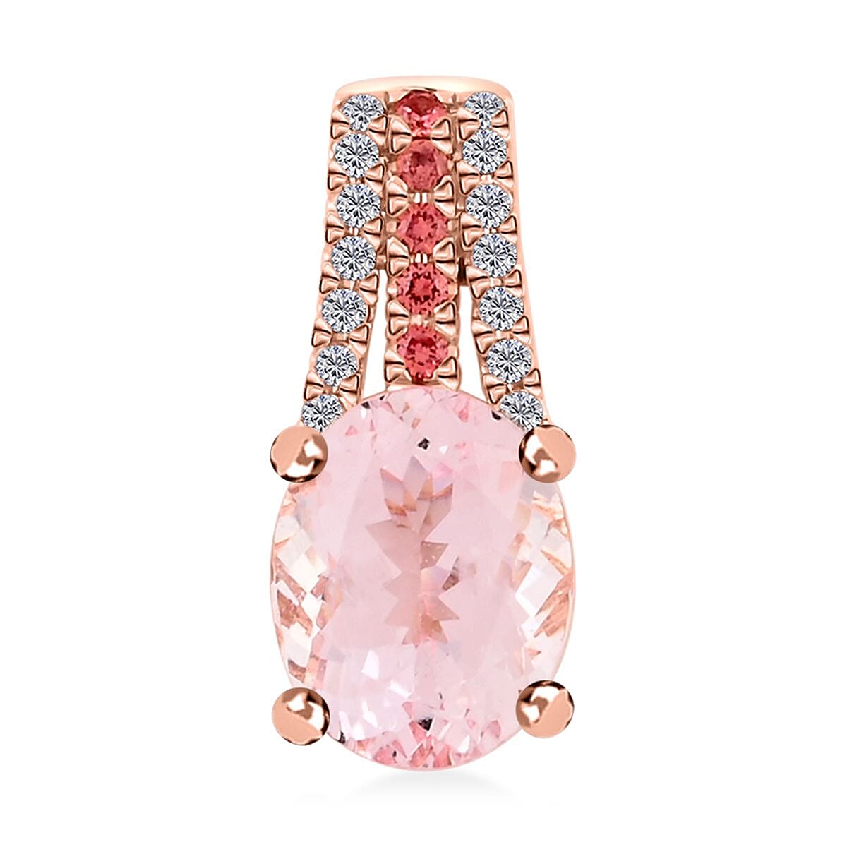 shop lc Certified & Appraised Luxoro AAA Pink Morganite Padparadscha Sapphire and G-H I2 Diamond Pendant without Chain in 10K Rose Gold 2.75 ctw