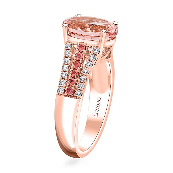 Shop Lc Certified & Appraised Luxoro AAA Pink Morganite Padparadscha Sapphire And G-H I2 Diamond 3.00 Ctw Ring In 10K Rose Gold 4.35 Grams