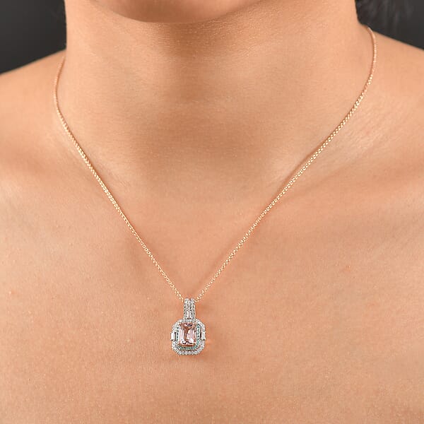 Shop Lc Certified & Appraised Luxoro AAA Pink Morganite Paraiba Tourmaline And Diamond G-H I2 2.15 Ctw Pendant Necklace In 14K Rose Gold 20 Inches (Del. In 10-12 Days)