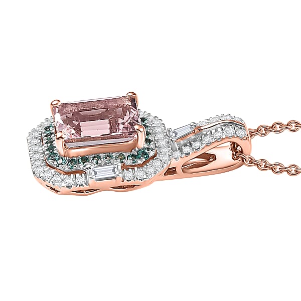 Shop Lc Certified & Appraised Luxoro AAA Pink Morganite Paraiba Tourmaline And Diamond G-H I2 2.15 Ctw Pendant Necklace In 14K Rose Gold 20 Inches (Del. In 10-12 Days)