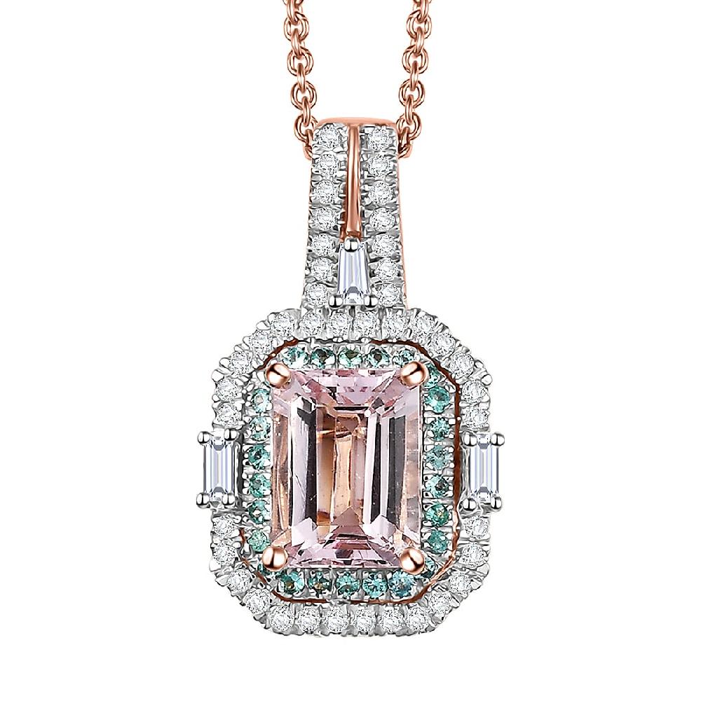 shop lc Certified & Appraised Luxoro AAA Pink Morganite Paraiba Tourmaline and Diamond G-H I2 2.15 ctw Pendant Necklace in 14K Rose Gold 20 Inches (Del. in 10-12 Days)