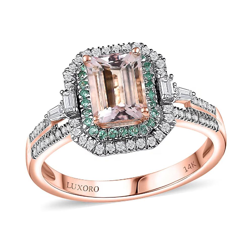 shop lc Certified & Appraised Luxoro AAA Pink Morganite Paraiba Tourmaline and G-H I2 Diamond 2.26 ctw Ring in 14K Rose Gold