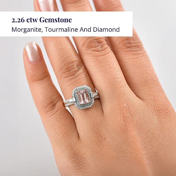 Shop Lc Certified & Appraised Luxoro AAA Pink Morganite Paraiba Tourmaline And G-H I2 Diamond 2.26 Ctw Ring In 14K Rose Gold
