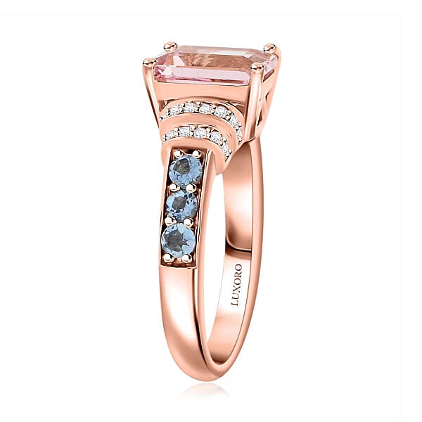 Shop Lc Certified & Appraised Luxoro AAA Pink Morganite Santa Maria Aquamarine And G-H I2 Diamond 2.75 Ctw Ring In 10K Rose Gold 4.15 Grams