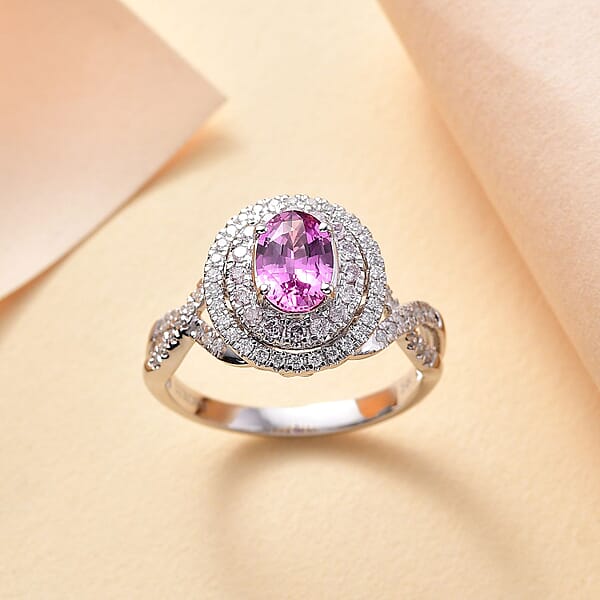 Shop Lc Certified & Appraised Luxoro AAA Pink Sapphire I2 Natural Pink And White Diamond 1.77 Ctw Ring In 14K White Gold 4.70 Grams