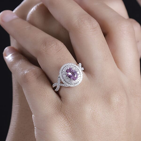 Shop Lc Certified & Appraised Luxoro AAA Pink Sapphire I2 Natural Pink And White Diamond 1.77 Ctw Ring In 14K White Gold 4.70 Grams