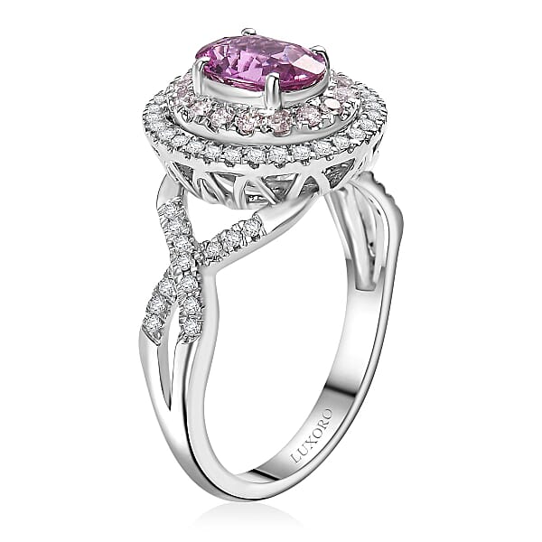 Shop Lc Certified & Appraised Luxoro AAA Pink Sapphire I2 Natural Pink And White Diamond 1.77 Ctw Ring In 14K White Gold 4.70 Grams
