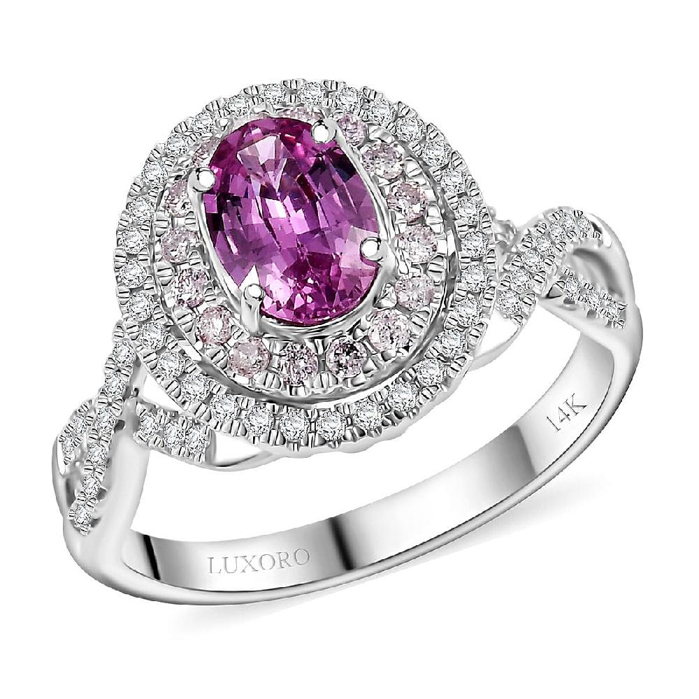 shop lc Certified & Appraised Luxoro AAA Pink Sapphire I2 Natural Pink and White Diamond 1.77 ctw Ring in 14K White Gold 4.70 Grams