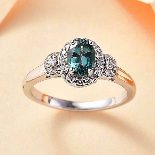 Shop Lc Certified & Appraised Luxoro AAA Pirineu Lagoon Tourmaline And I2 Diamond 1.05 Ctw Ring In 14K White Gold